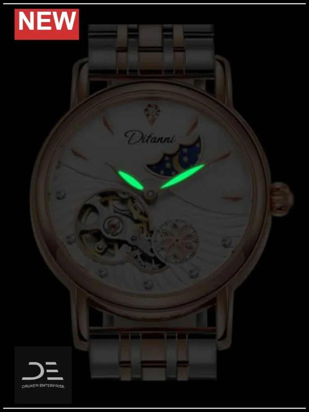 34mm Women's Automatic Mechanical Watch Mother of Pearl Dial Leather Strap